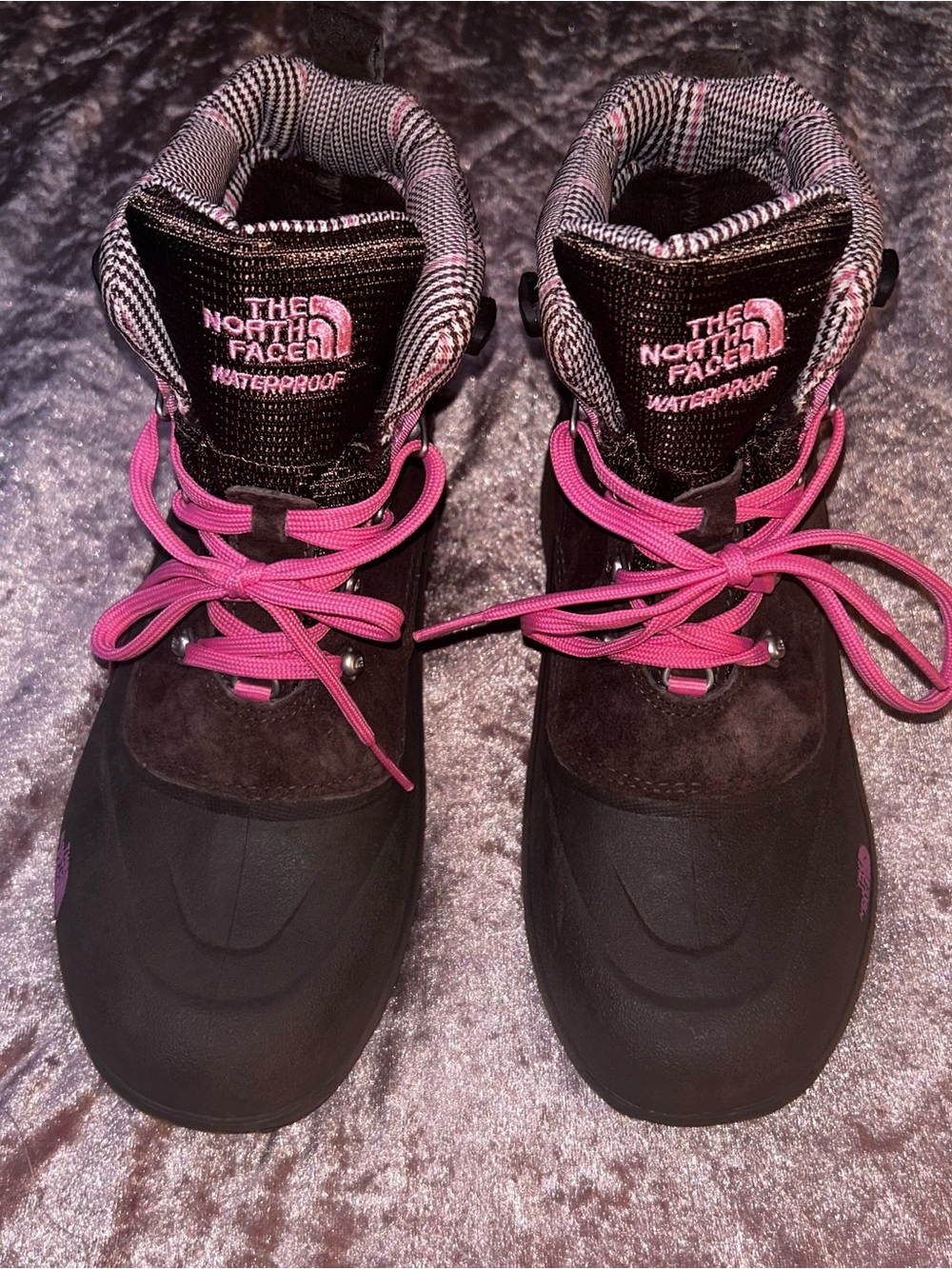 The North Face Brown Winter Boots with Pink Laces girls size 7 - Picture 2 of 16